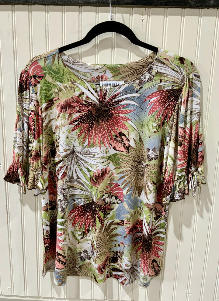 Rust and Green Print Top