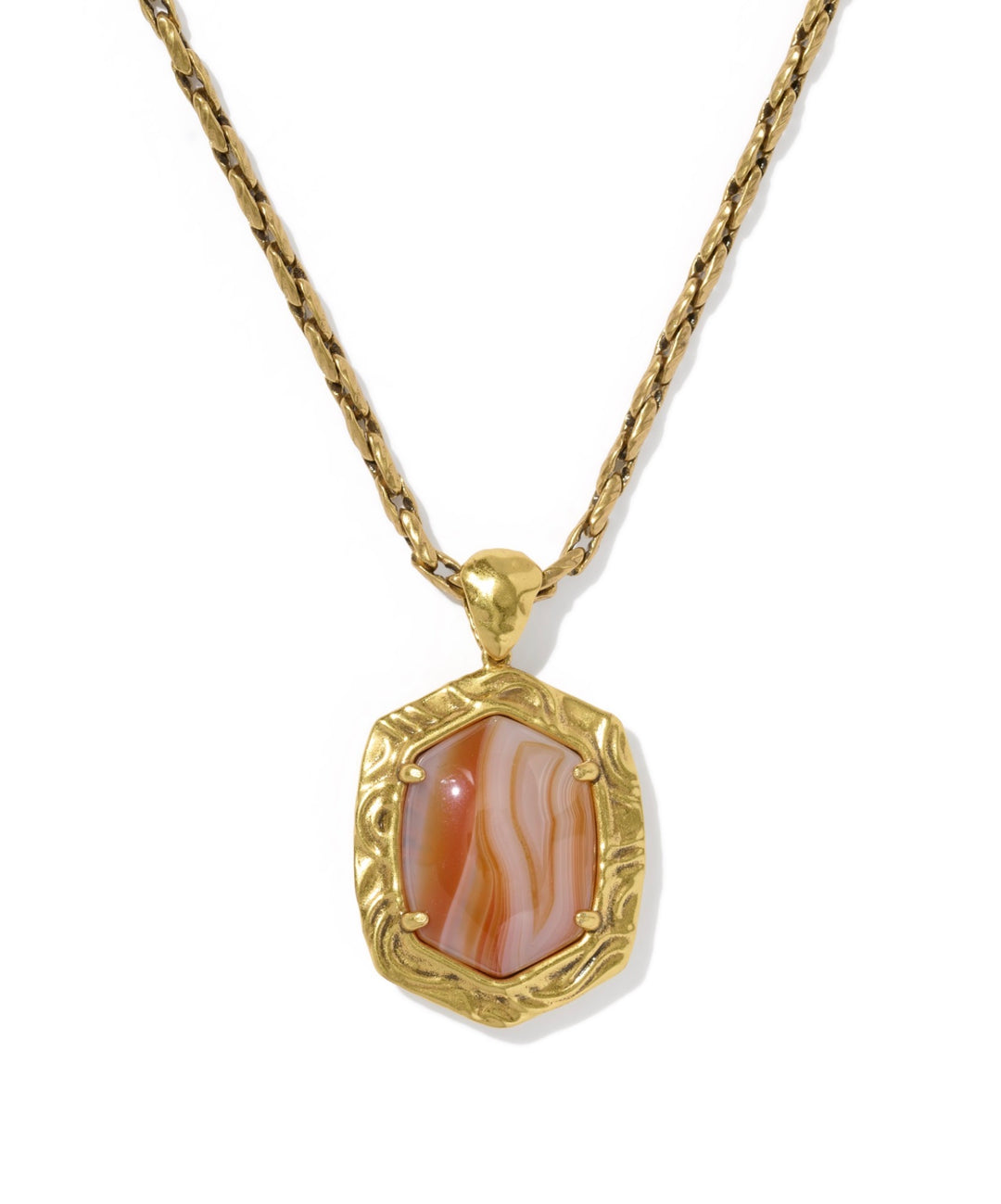 Tiger Striped Daphne Vintage Gold Small Long Pendant Necklace Orange Banded Agate