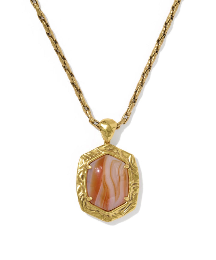 Tiger Striped Daphne Vintage Gold Small Long Pendant Necklace Orange Banded Agate