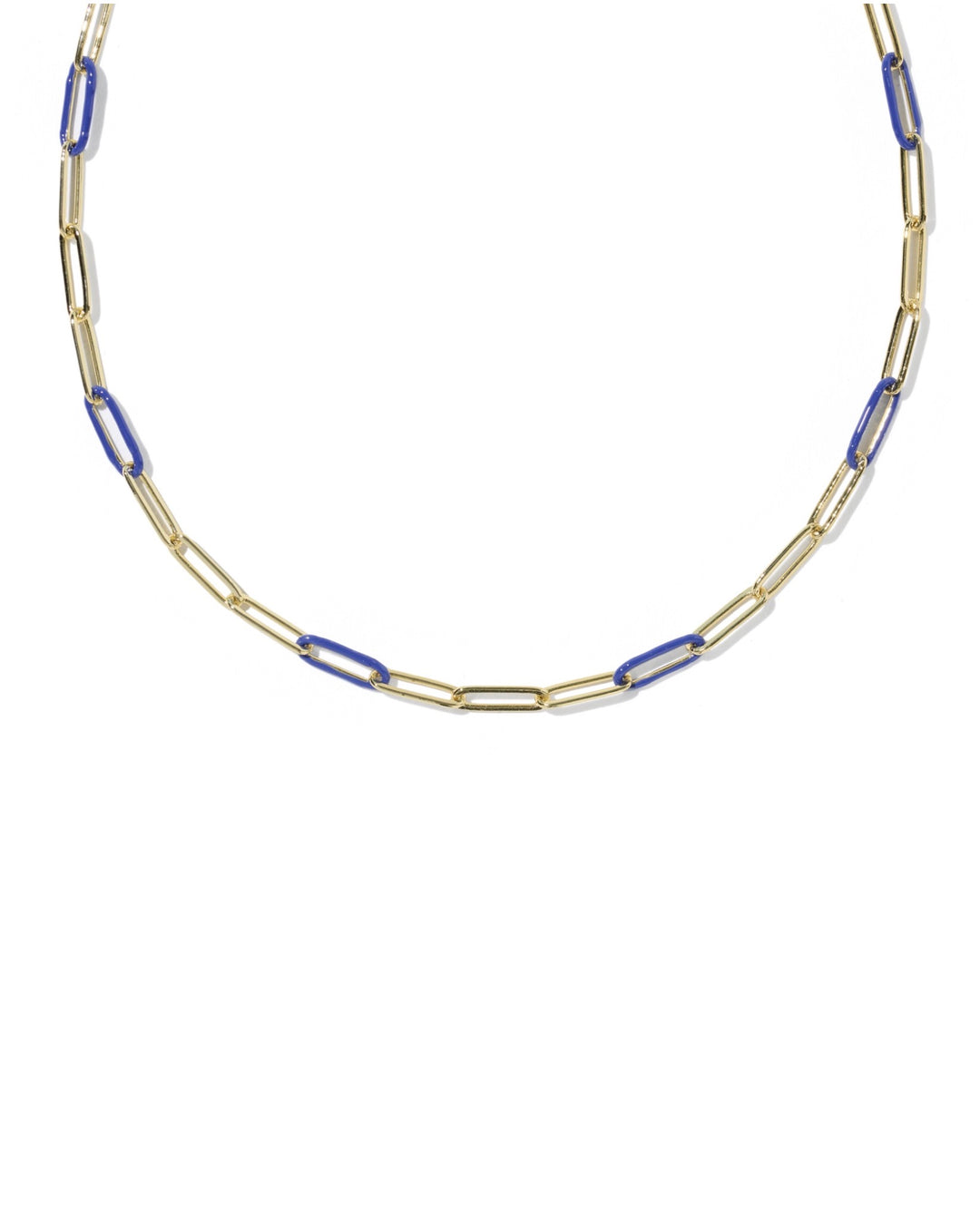 Courtney Gold Enamel Link and Chain Necklace Blue Enamel