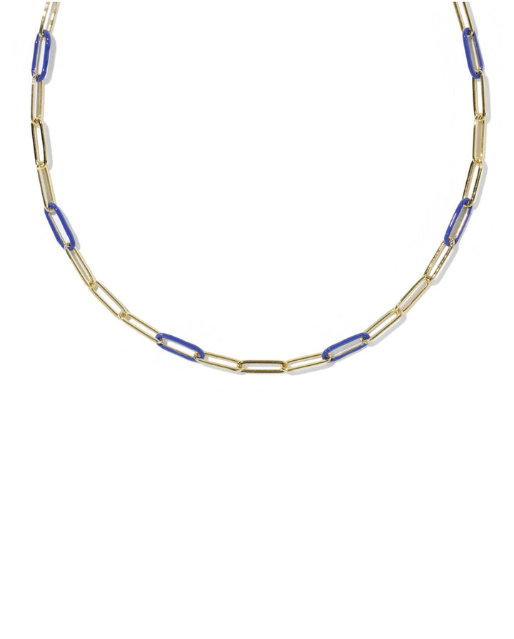 Courtney Gold Enamel Link and Chain Necklace Blue Enamel