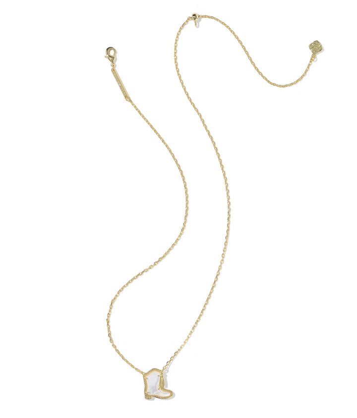 Drill Team Boot Gold Short Pendant Necklace Ivory Mother Of Pearl