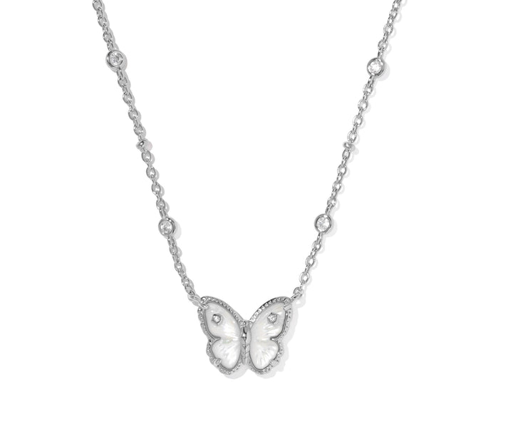 Kendra Scott- Cailey Butterfly Short Pendant Necklace Silver Ivory Mother Of Pearl