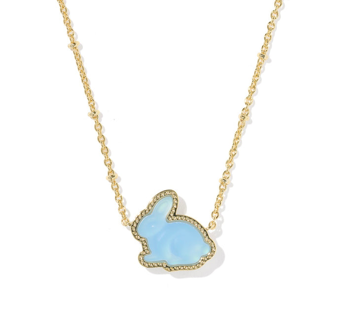 Kendra Scott-  Bunny Short Pendant Necklace Gold Matte Light Blue Dichroic Glass