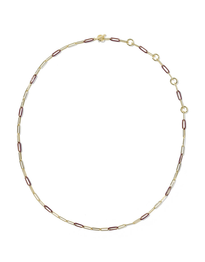 Courtney Gold Enamel Link and Chain Necklace Burgundy Enamel