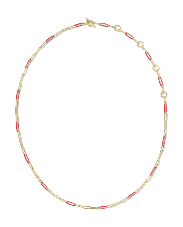 Courtney Gold Enamel Link and Chain Necklace Red Enamel