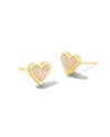 Framed Ari Heart Gold Stud Earrings in Iridescent Drusy