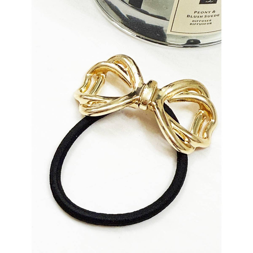 Gold Metal Knotted Bow Ponytail Holder