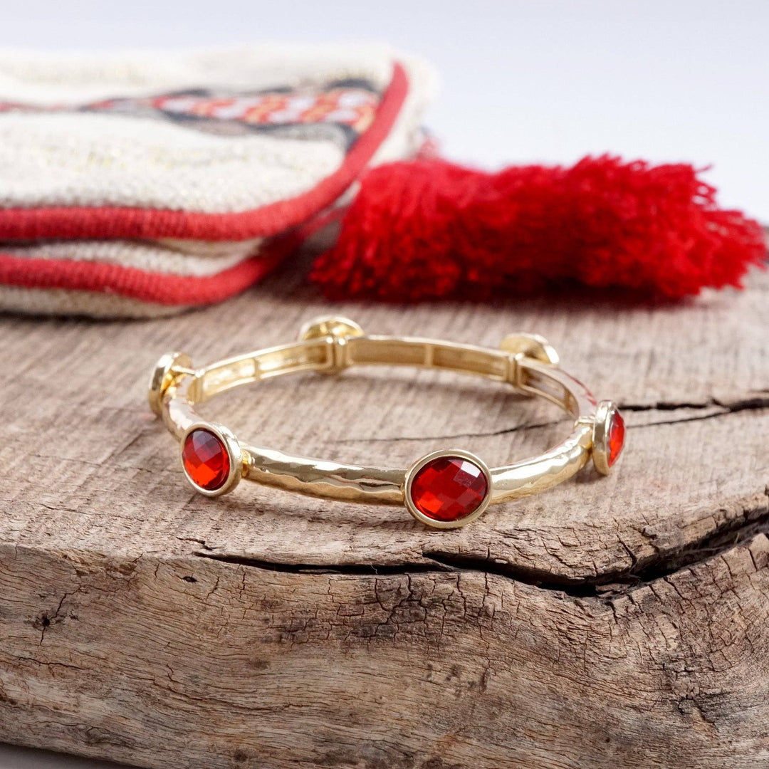 Jeweled Golden Bangle - with Faceted glass oval colorful jewels: Royal Blue