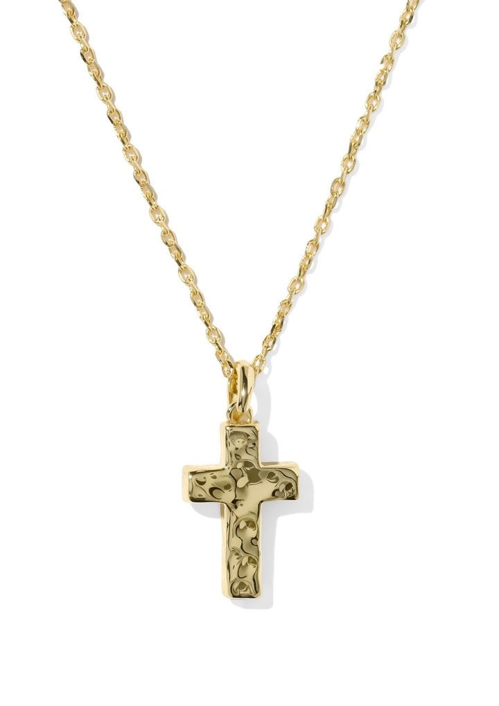 Kendra Scott- Cross Pendant Necklace Gold Matte Light Blue Dichroic Glass