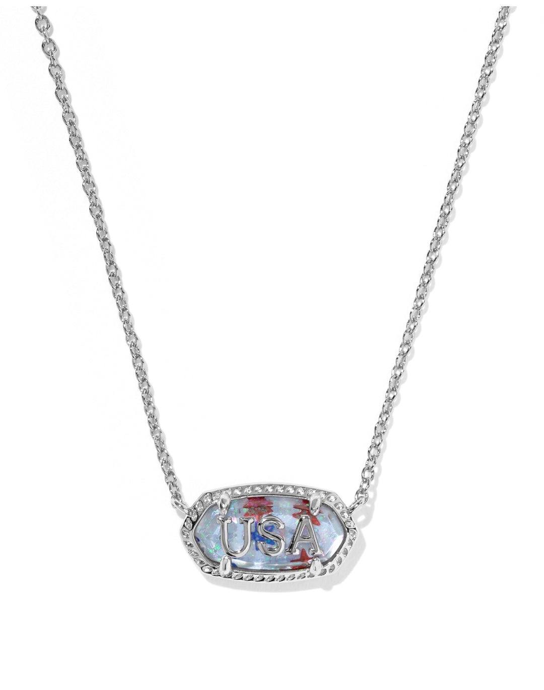 Elisa USA Silver Red White Blue Star Illusion Short Pendant Necklace