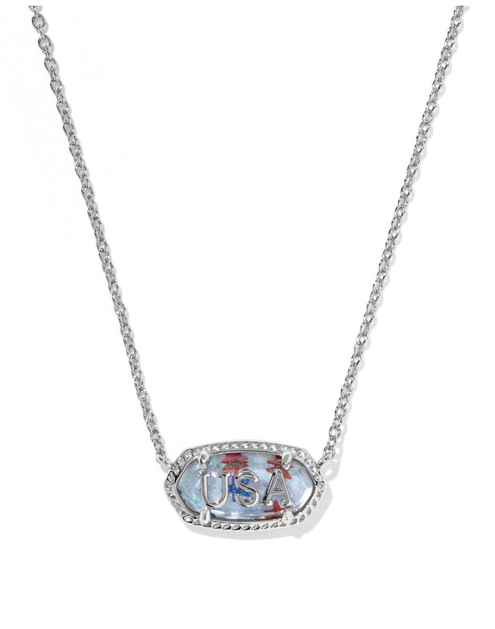 Elisa USA Silver Red White Blue Star Illusion Short Pendant Necklace