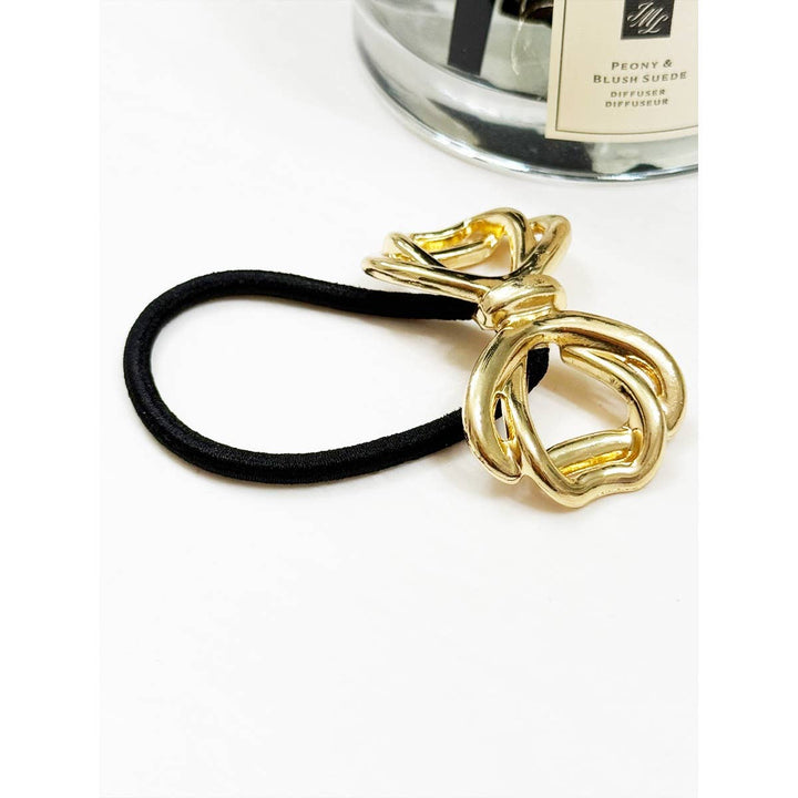 Gold Metal Knotted Bow Ponytail Holder