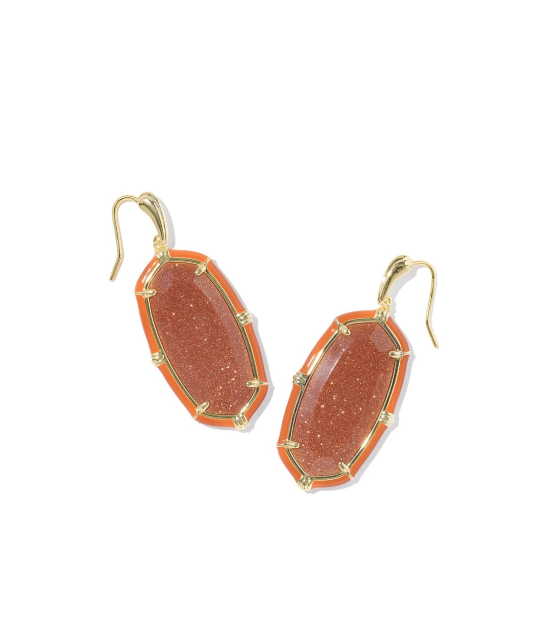 Elle Gold Enamel Drop Earrings Orange Goldstone