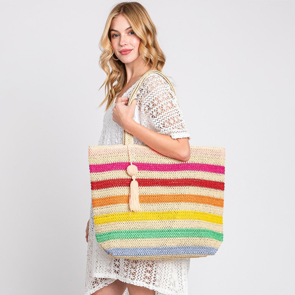 Striped Straw Tote