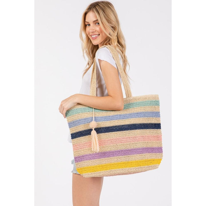Striped Straw Tote