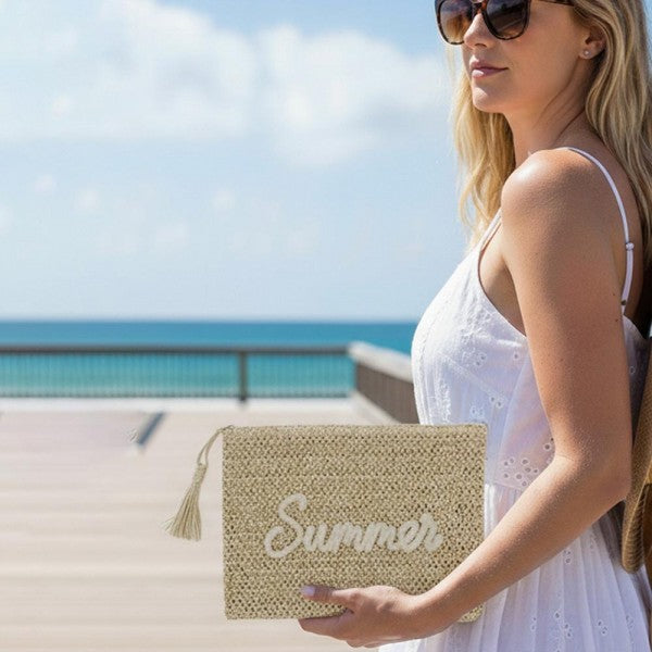Woven Straw "Summer" Pouch