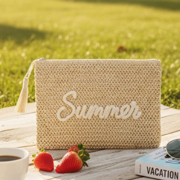 Woven Straw "Summer" Pouch
