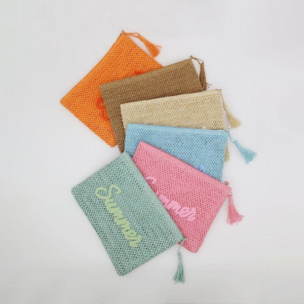 Woven Straw "Summer" Pouch