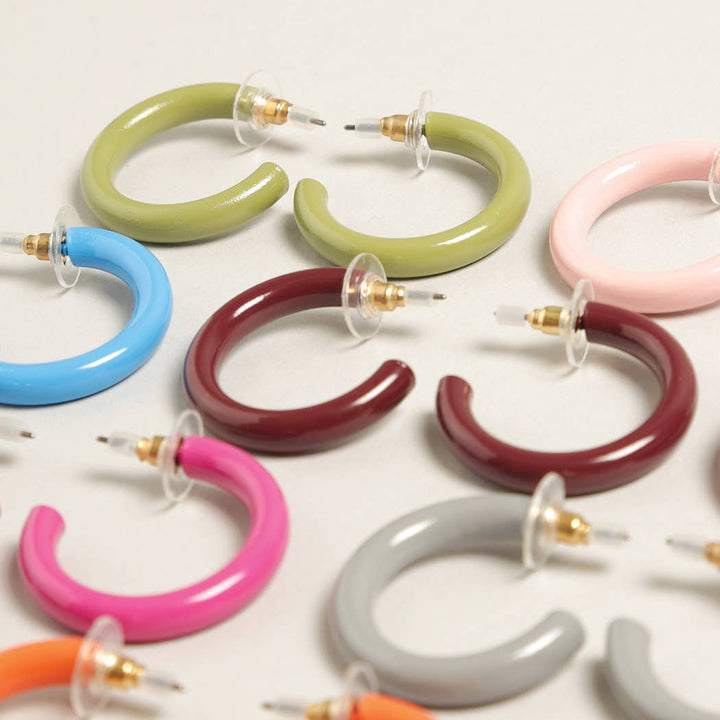 Mini Orange Polished Metal Hoop Post Earrings