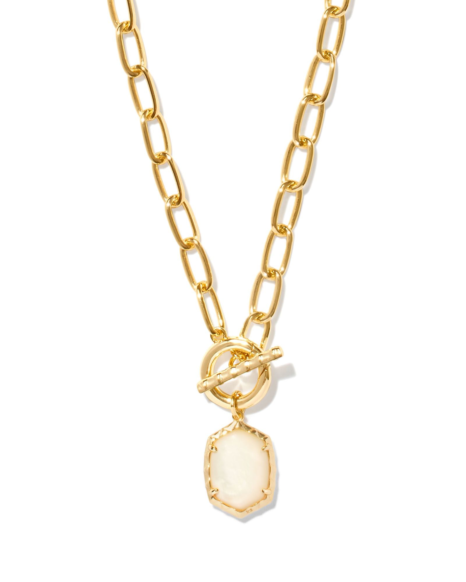 Daphne Gold Link and Chain Necklace in Ivory Mother of Pearl