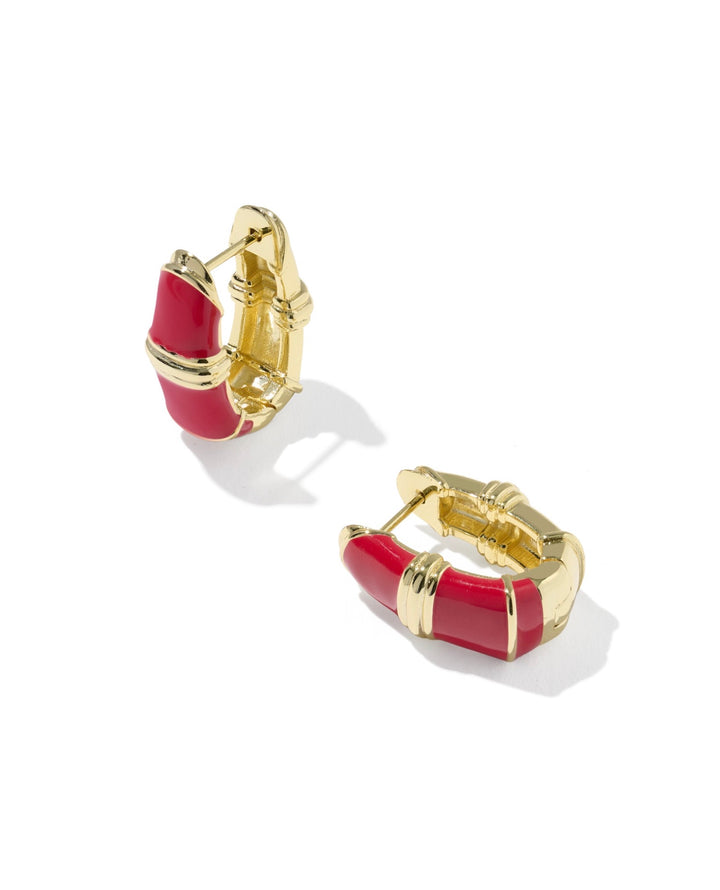 Courtney Gold Enamel Huggie Earrings Red Enamel