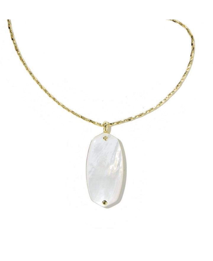 Danielle Riveted Gold Long Pendant Necklace Ivory Mother Of Pearl