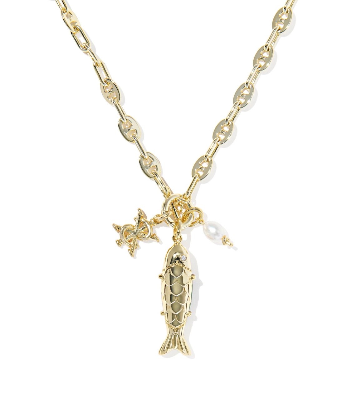 Parker Fish Long Charm Gold Abalone Shell Necklace