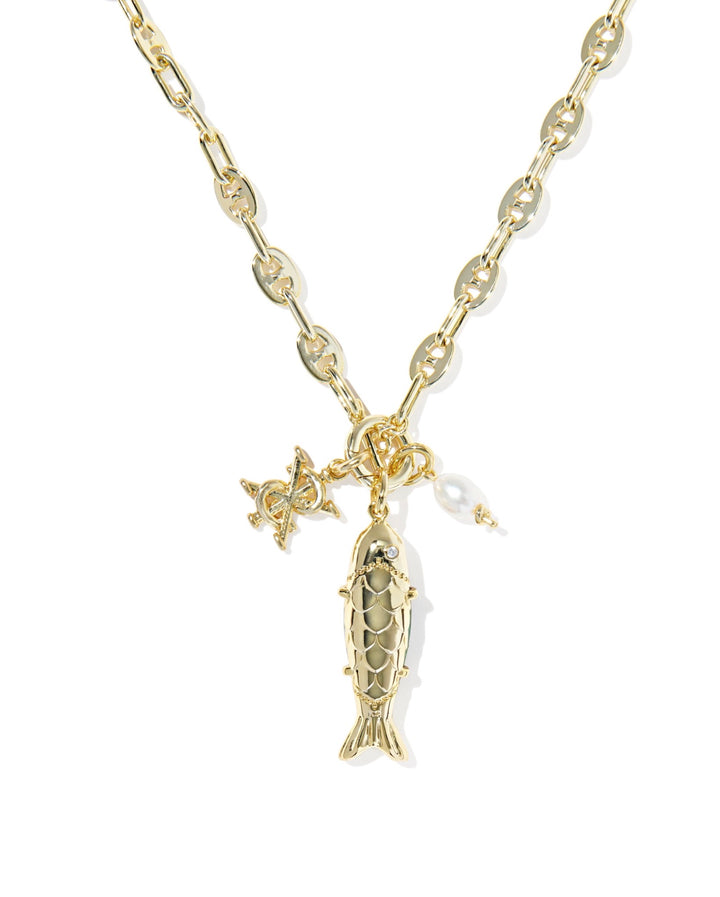 Parker Fish Long Charm Gold Abalone Shell Necklace