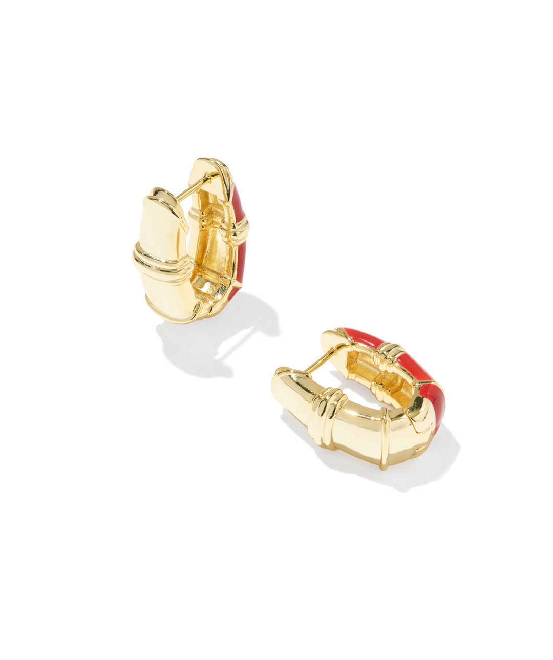 Courtney Gold Enamel Huggie Earrings Red Enamel