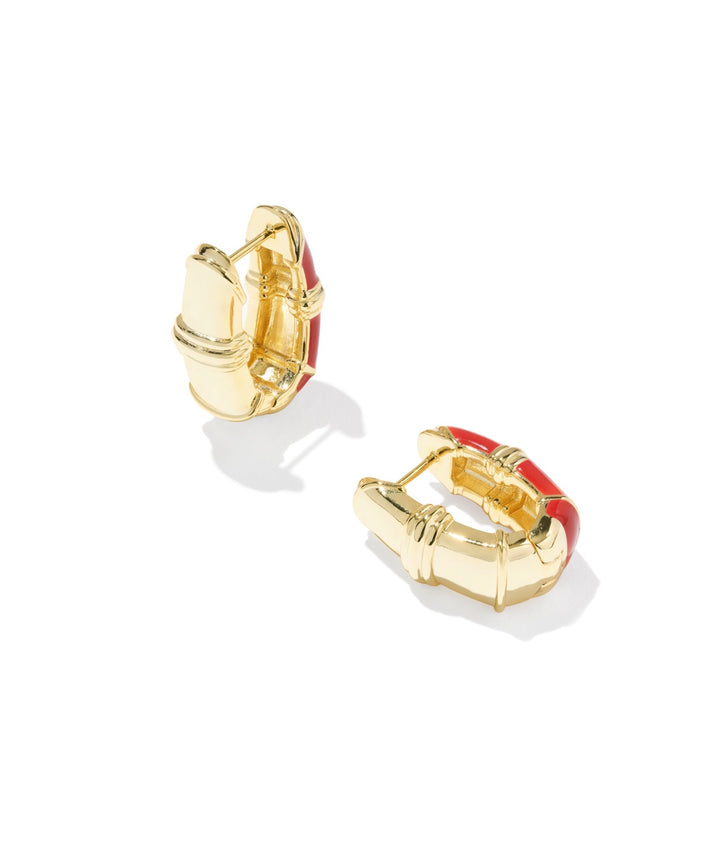 Courtney Gold Enamel Huggie Earrings Red Enamel