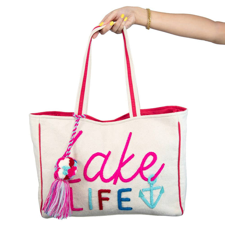 Lake Life Tote Bag: Beige Canvas