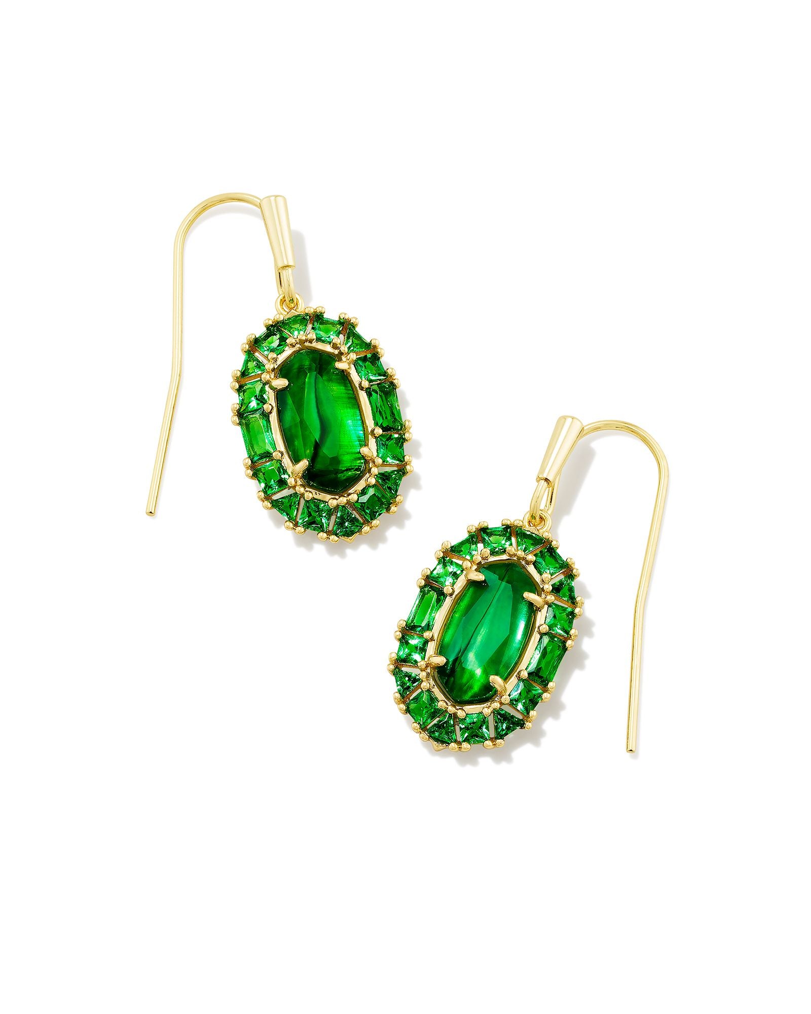 Lee Gold Crystal Frame Drop Earrings in Green Illusion
