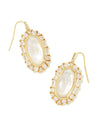 Elle Gold Crystal Frame Drop Earrings in Ivory Mother-of-Pearl