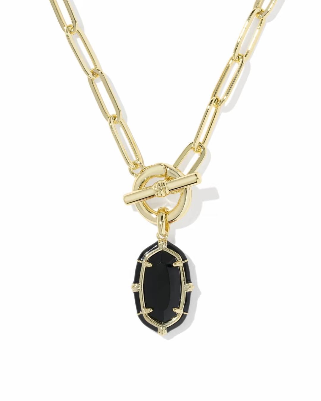 Elisa Gold Enamel Black Link Chain Necklace