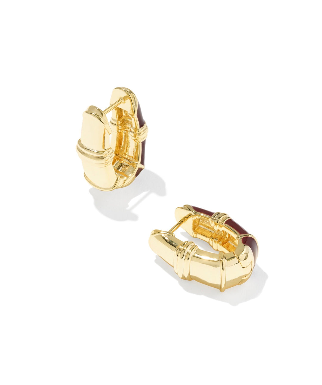 Courtney Gold Enamel Huggie Earrings Burgundy Enamel