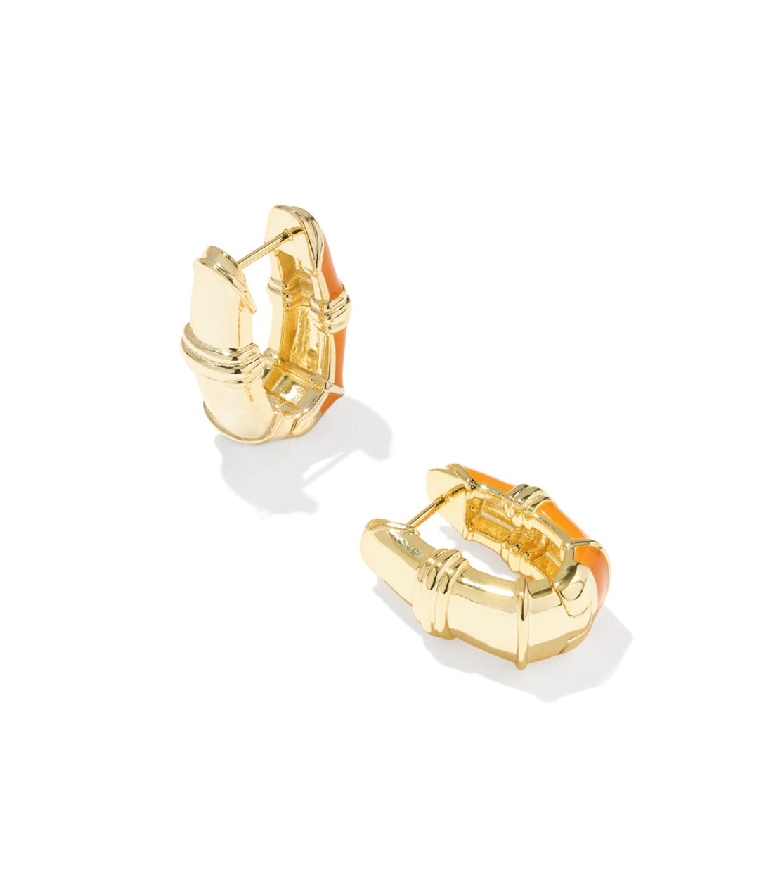 Courtney Gold Enamel Huggie Earrings Bright Orange Enamel