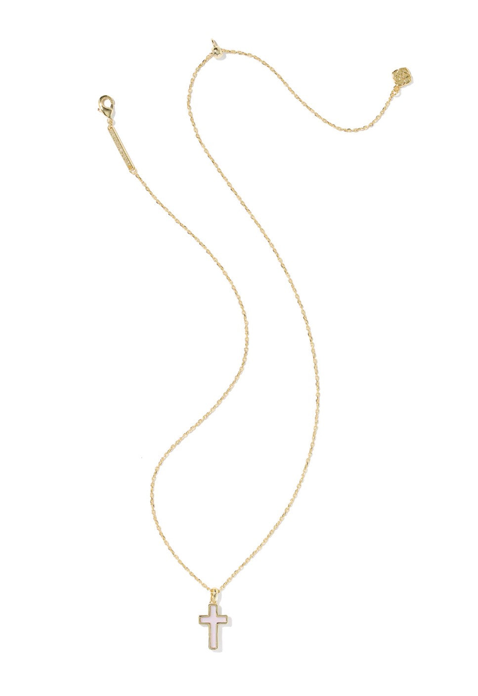 Kendra Scott- Cross Pendant Necklace Gold Matte Blush Pink Dichroic Glass