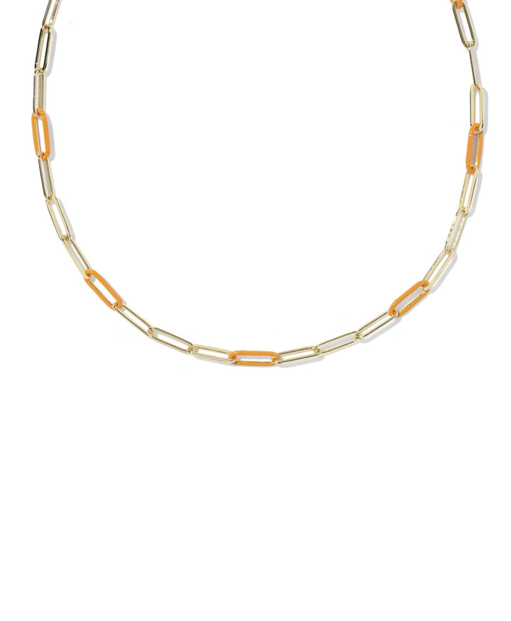 Courtney Gold Enamel Link and Chain Necklace Orange Enamel