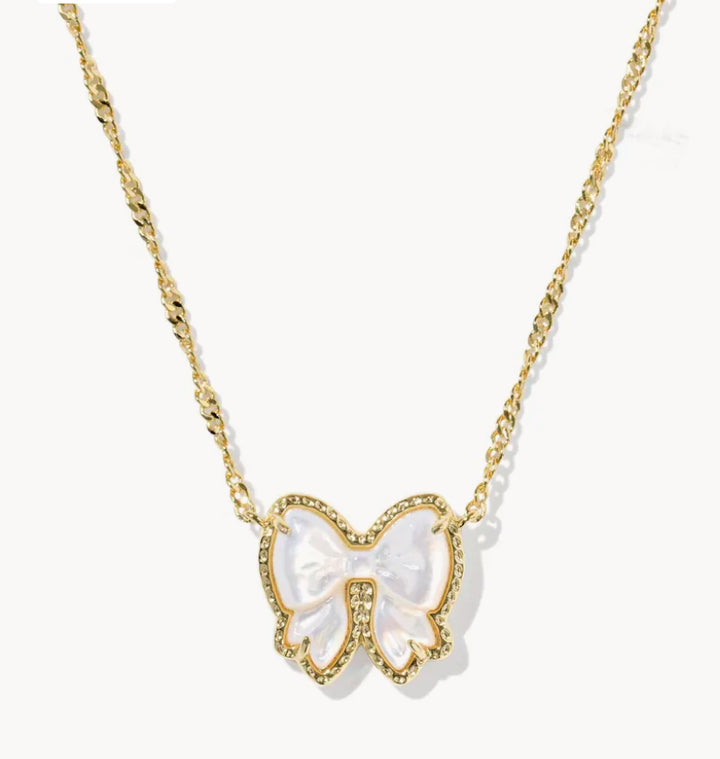 Haley Bow Gold Short Pendant Necklace- Ivory Mother-of-Pearl