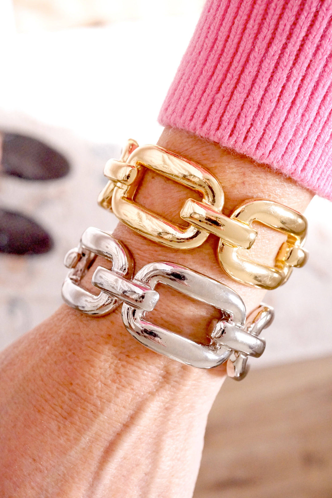 Chunky Chain Statement Stretchy Bangle Bracelet in gold