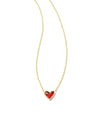 Framed Ari Heart Gold Short Pendant Necklace in Red Opalescent Resin