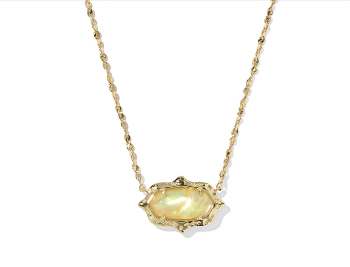 Kendra Scott- Elisa Scallop Frame Short Pendant Necklace Gold Yellow Iridescent Abalone