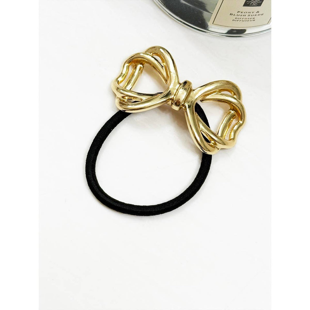 Gold Metal Knotted Bow Ponytail Holder