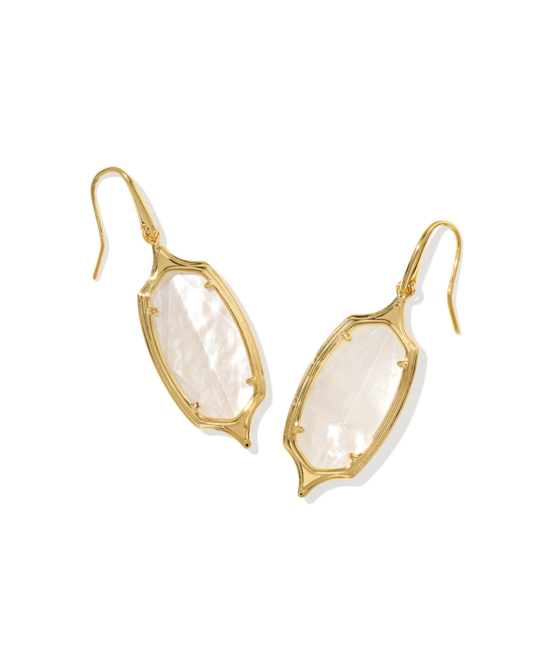 Dani Stepped Frame Gold Drop Earrings Mother Of Pearl