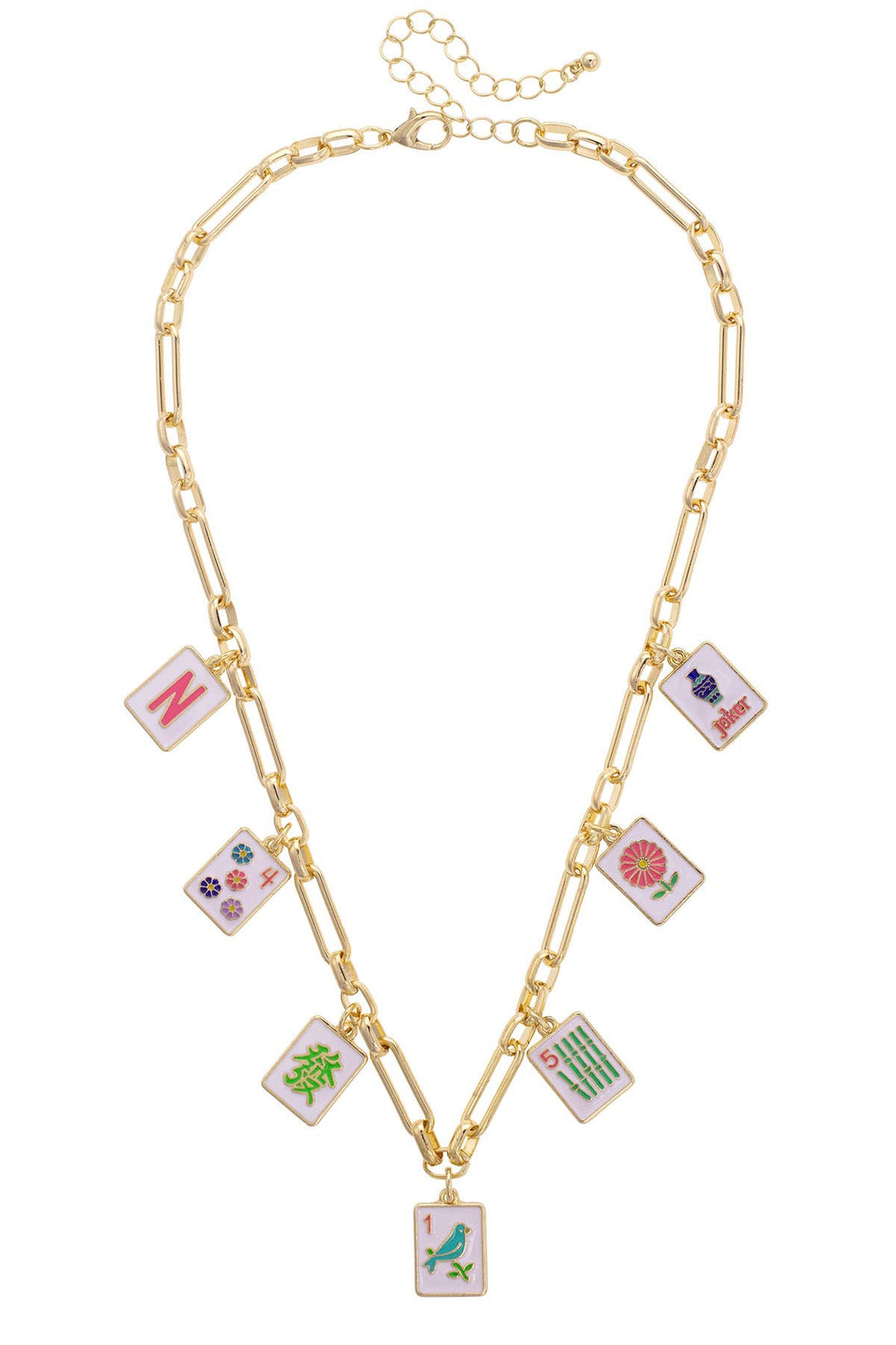 Going Mahjong! Enamel Charm Necklace in Multi