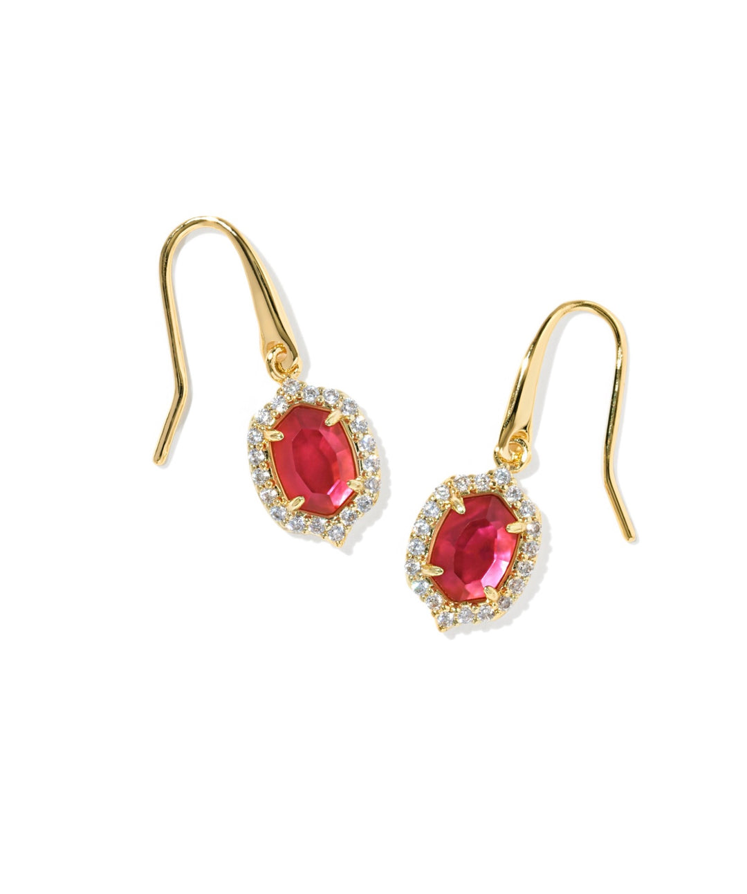 Daphne Crystal Frame Gold Drop Earrings Pink Illusion