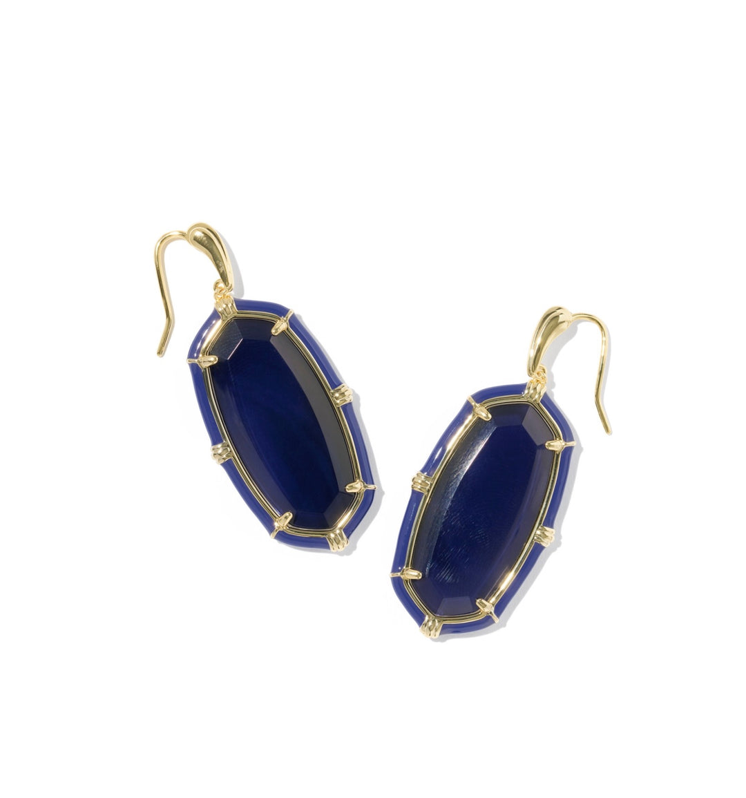 Elle Gold Enamel Drop Earrings Navy Mother Of Pearl