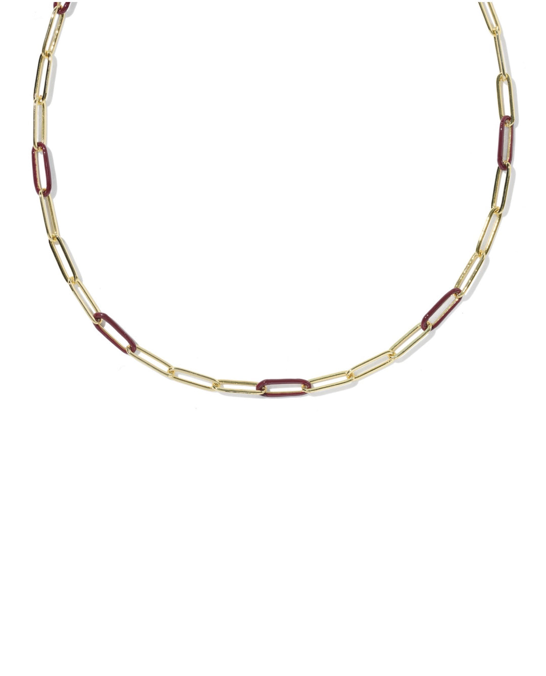 Courtney Gold Enamel Link and Chain Necklace Burgundy Enamel