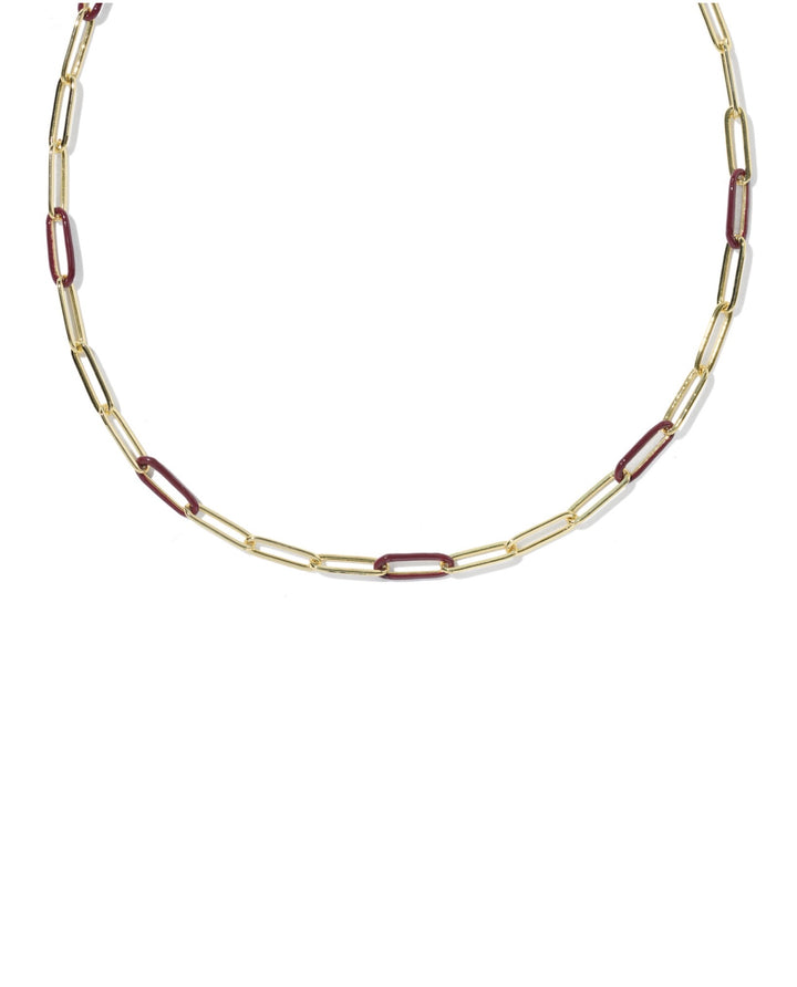 Courtney Gold Enamel Link and Chain Necklace Burgundy Enamel